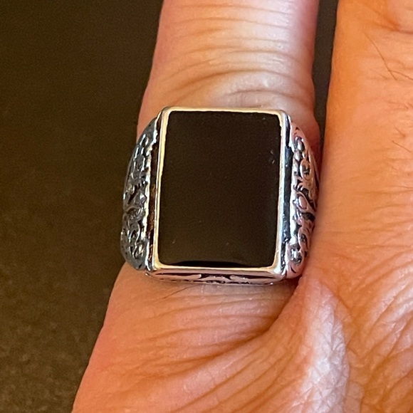 Vintage black obsidian S925 antique silver ring size 6.5 - Picture 9 of 9